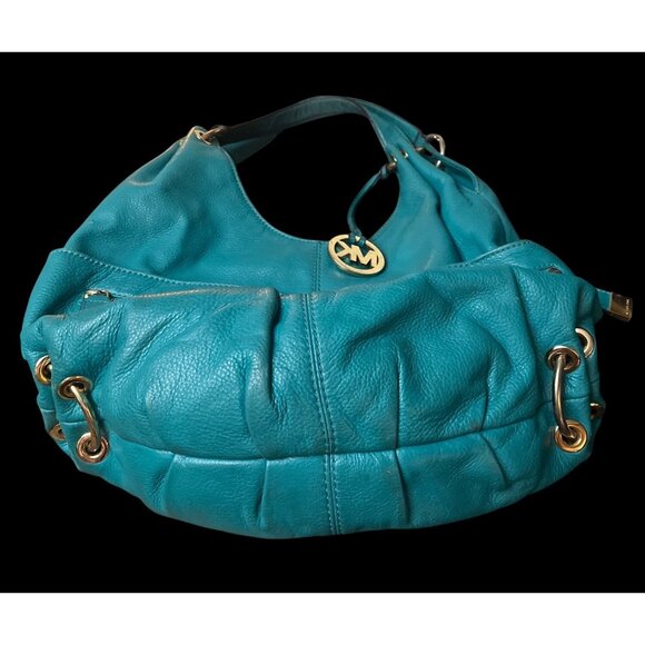 Michael Kors Pebbled Leather Teal Green Teal Shoulder Bag Snap Closure - Picture 7 of 9